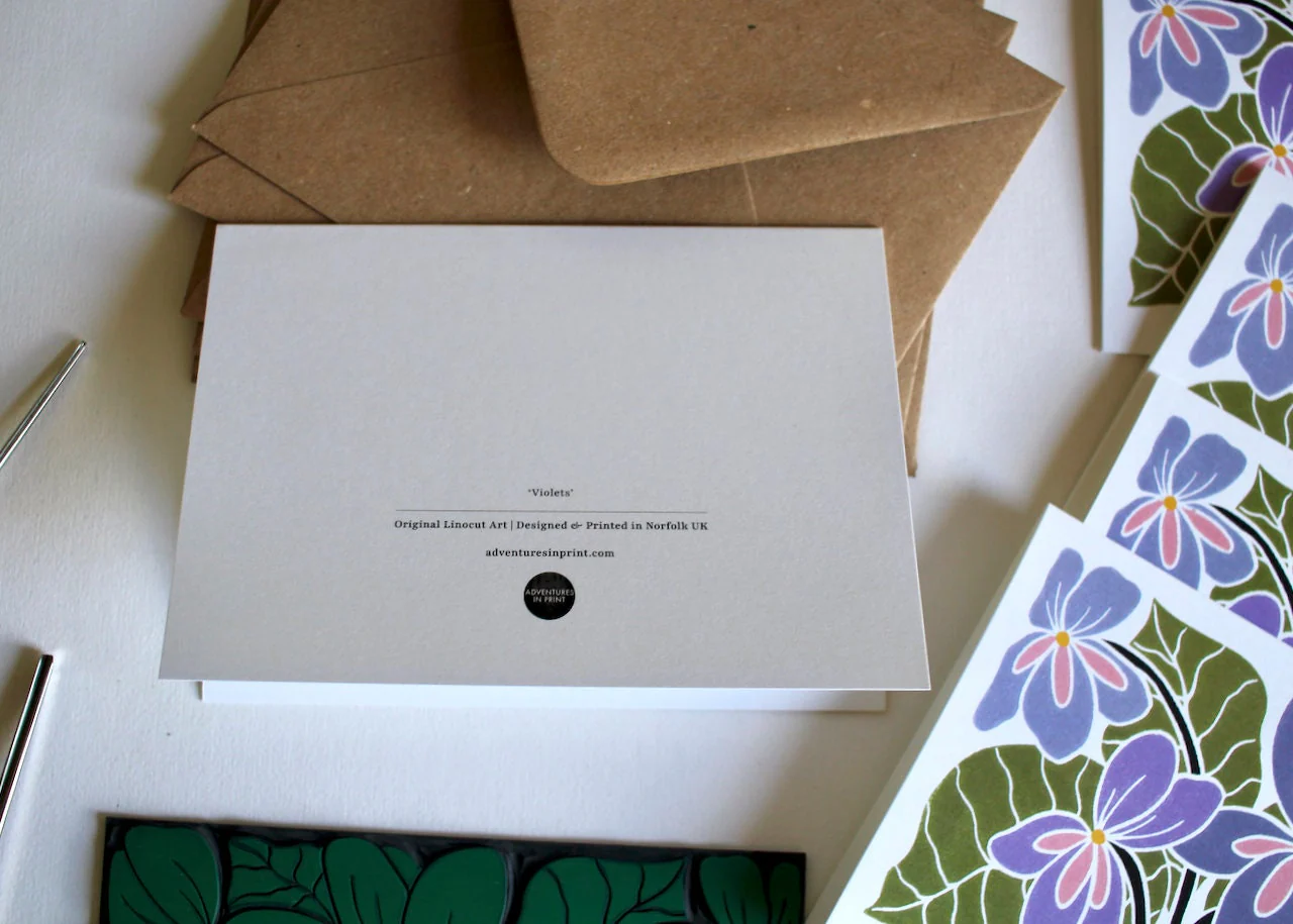 Violet Flower Linocut Art Notecards - Set of 8 | Thank You Cards & Envelopes - Image 5