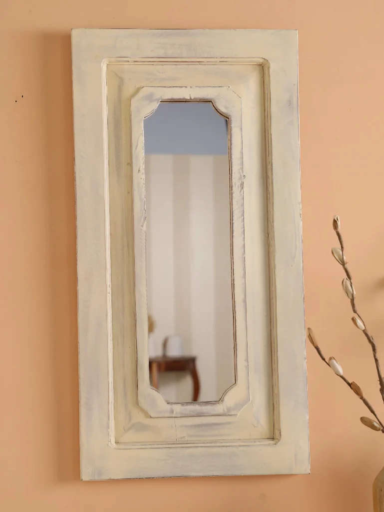 Wall Mirror with Reclaimed Wood Rectangular Beige Colour 'Zia' - Image 5