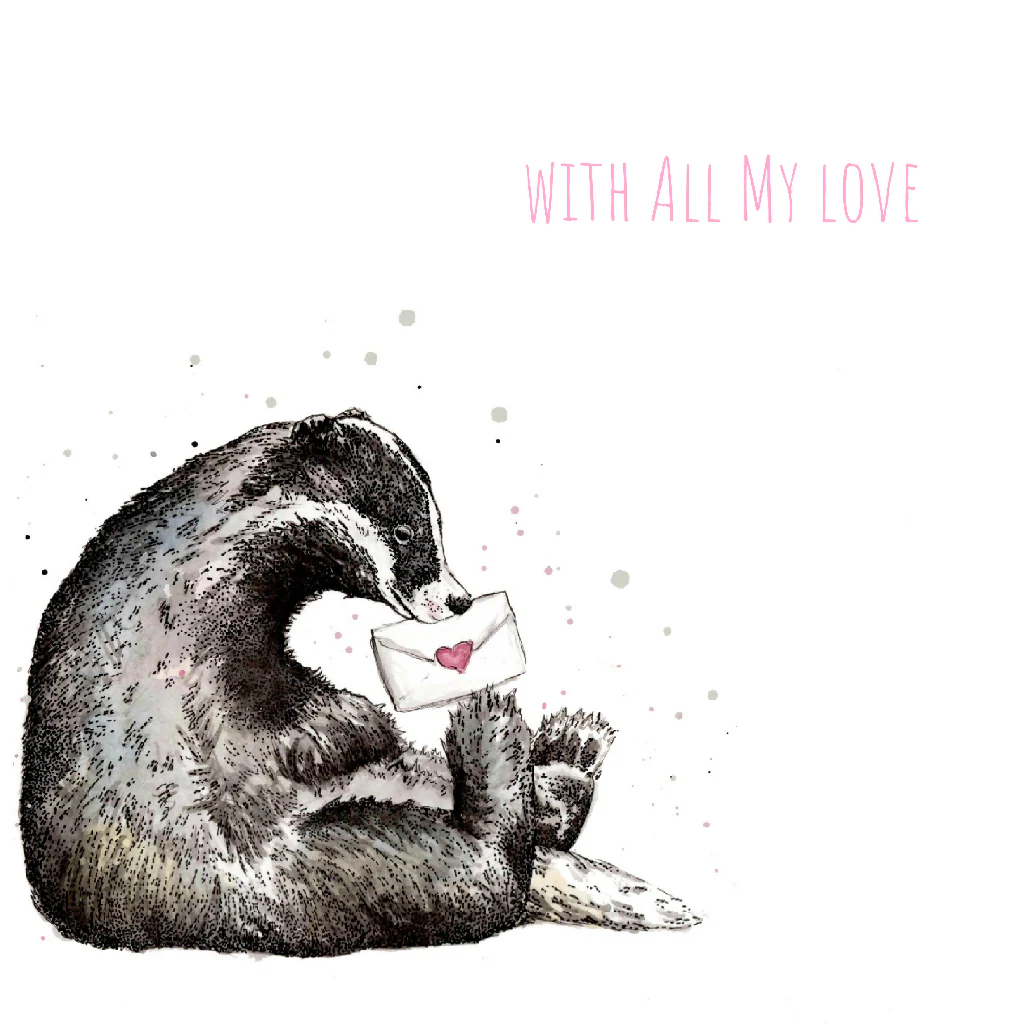 Watercolour Badger Love Card – Wildlife Greeting Card - Image 2