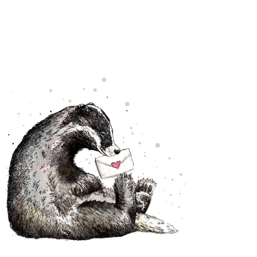 Watercolour Badger Love Card – Wildlife Greeting Card - Image 4