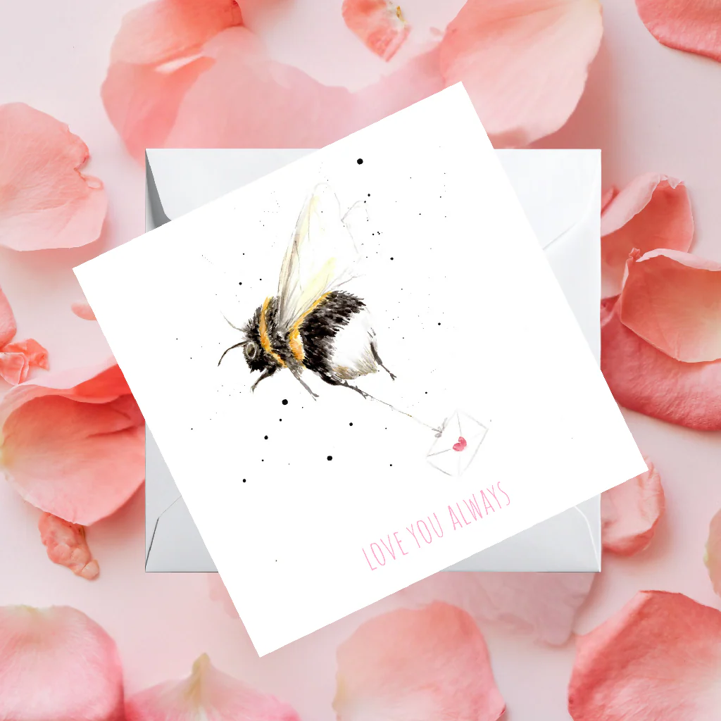 Watercolour Bee Love Card – Wildlife Greeting Card - Image 3