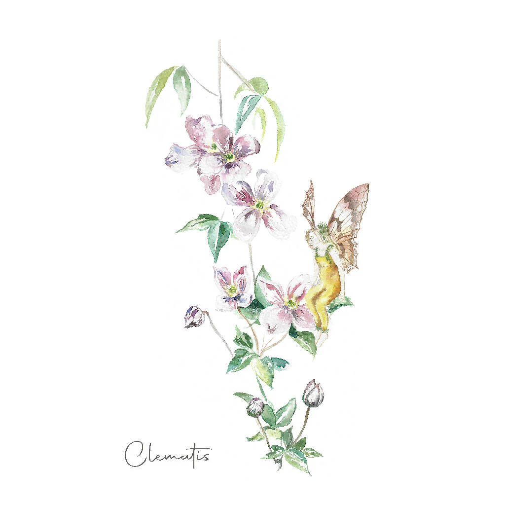 Watercolour Clematis Fairy Art Print - Image 2