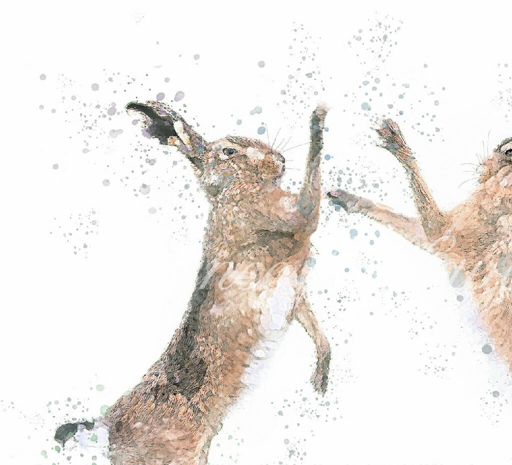 Watercolour Hare Print - 'Boxing Hares' - Image 3