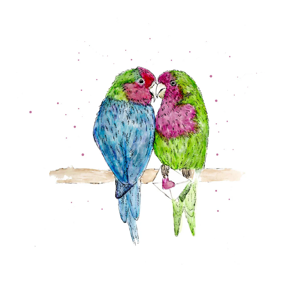 Watercolour Lovebirds Love Card – Wildlife Greeting Card - Image 2