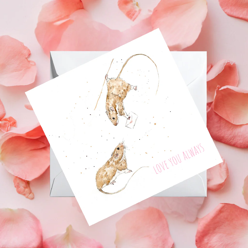 Watercolour Mice Love Card – Wildlife Greeting Card - Image 3