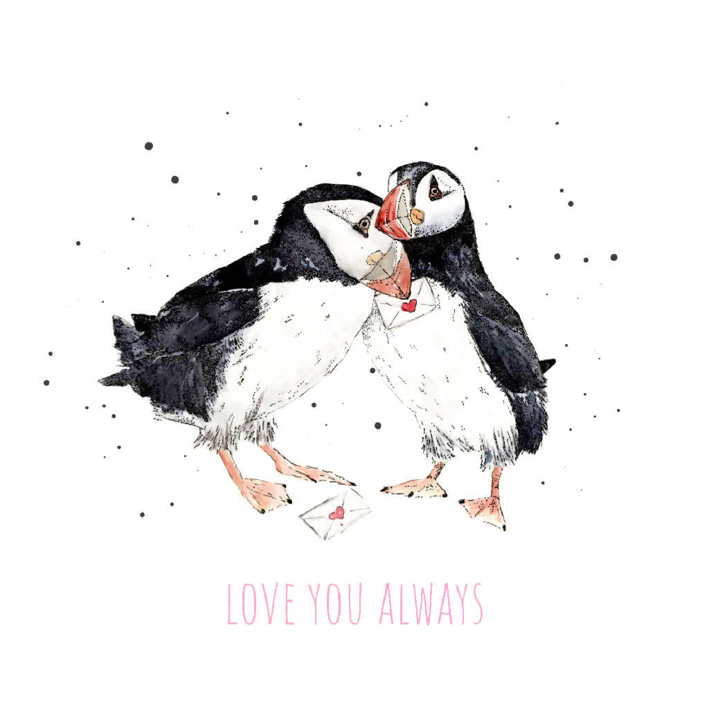 Watercolour Puffin Love Card – Wildlife Greeting Card - Image 4