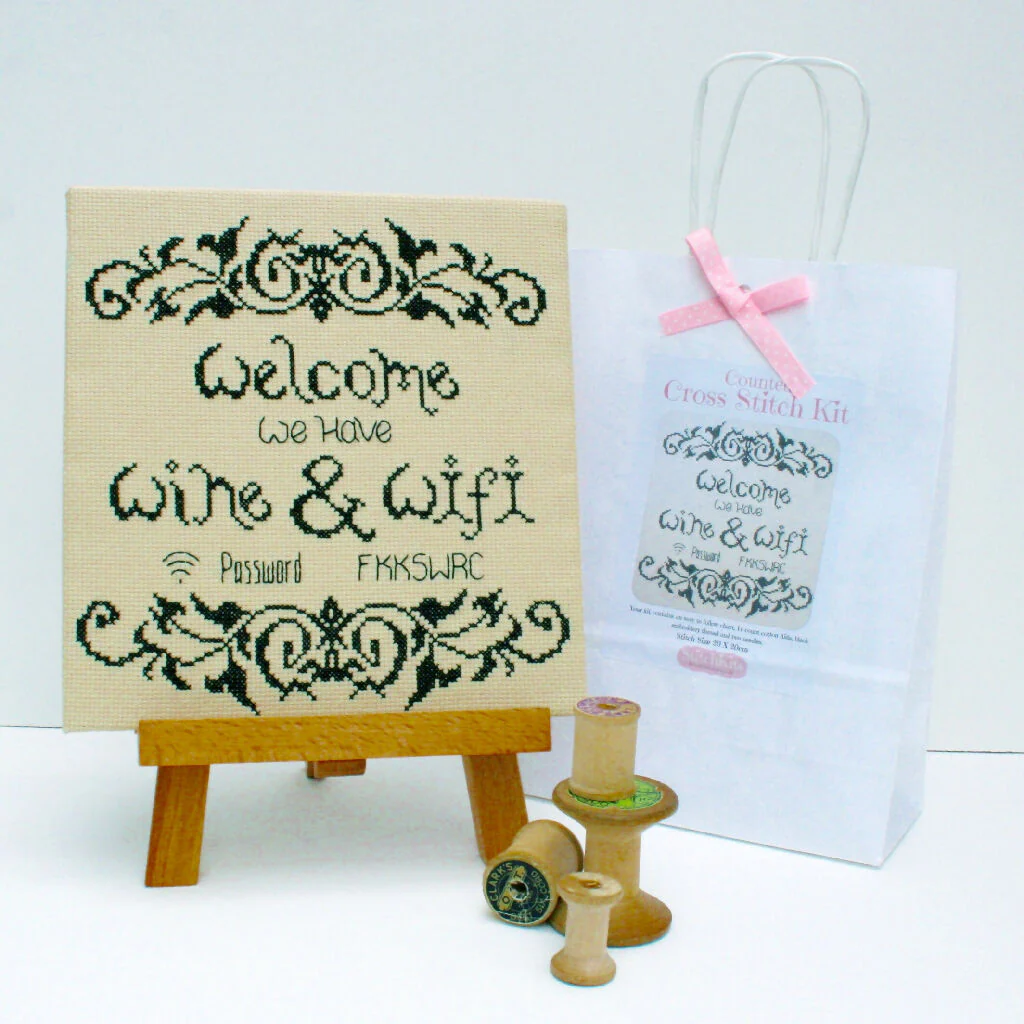 Welcome We Have Wine & WIFI, Cross Stitch Kit