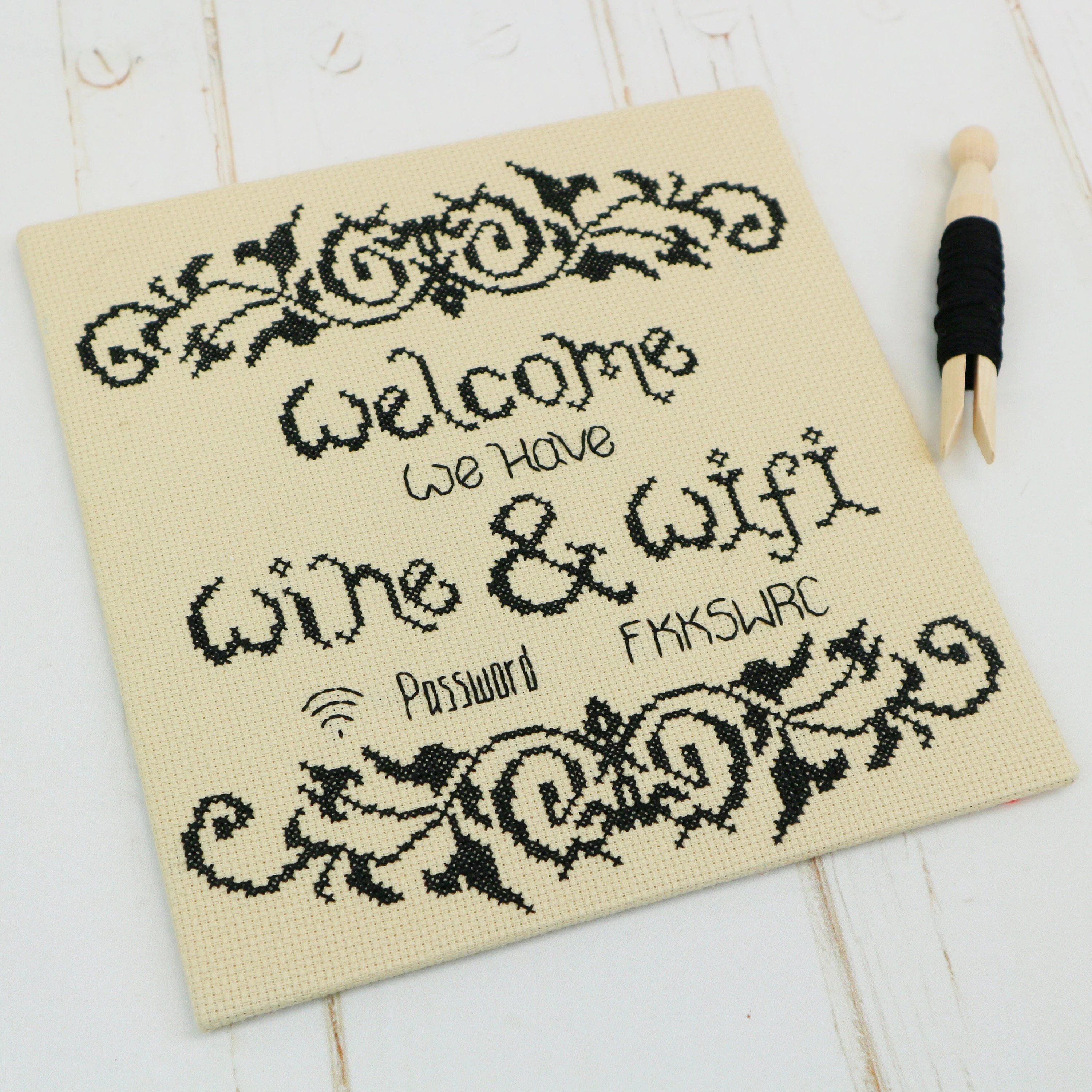 Welcome We Have Wine & WIFI, Cross Stitch Kit - Image 2