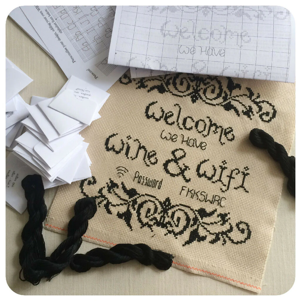 Welcome We Have Wine & WIFI, Cross Stitch Kit - Image 3
