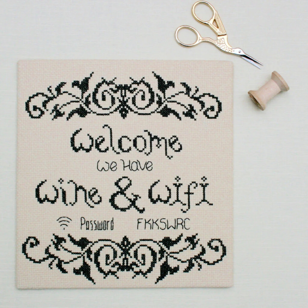Welcome We Have Wine & WIFI, Cross Stitch Kit - Image 6