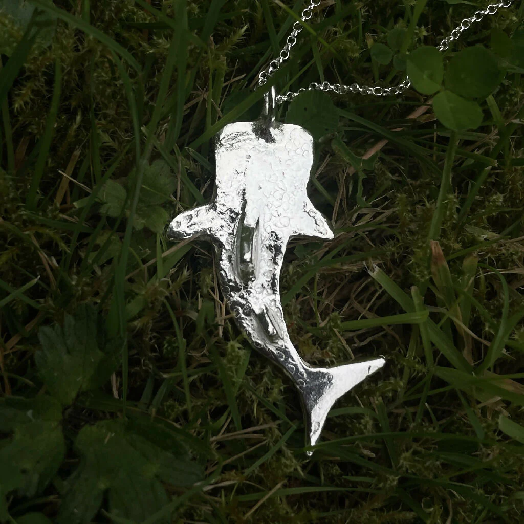 Whale Shark in Fine SIlver with Sterling Silver Loop Pendant Necklace - Image 2