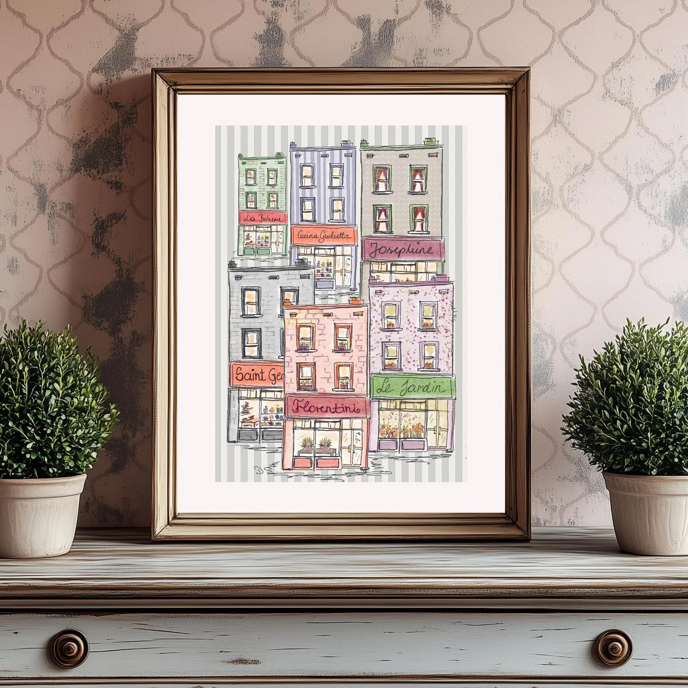 Whimsical Artwork Paris Line Drawing Shop Illustration - Image 3