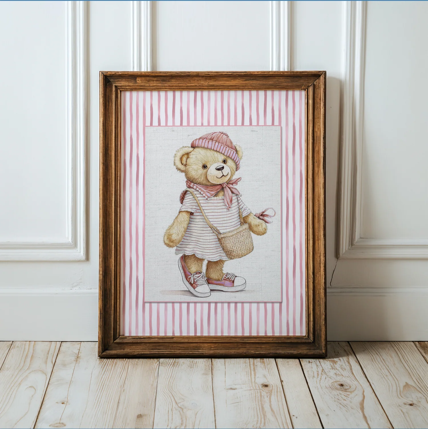 Whimsical Bear Girl Illustration in Pink and White - Image 3