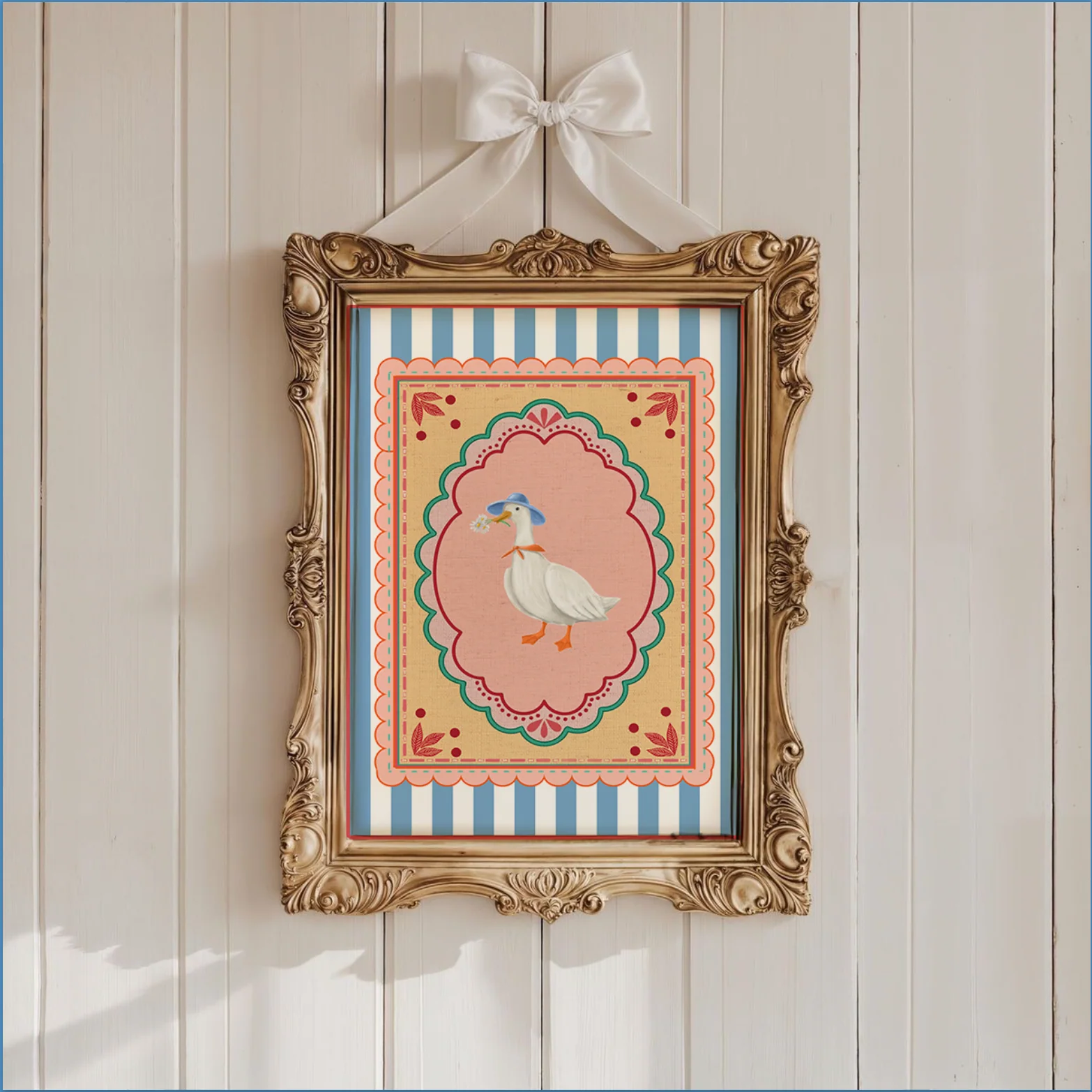 Whimsical Goose Illustration, Watercolor Folk Aesthetic Artwork