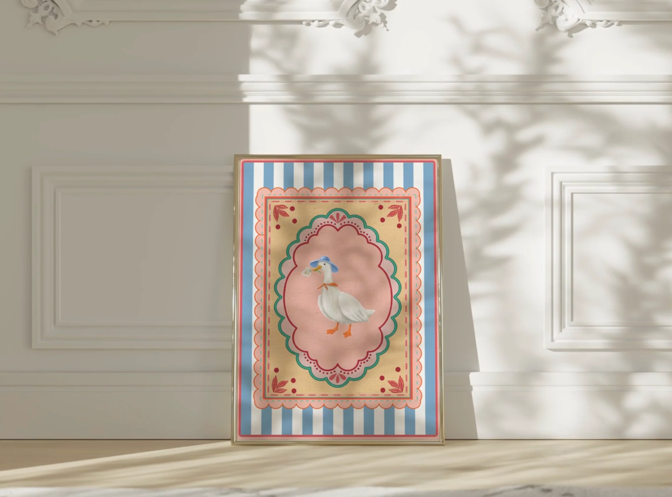 Whimsical Goose Illustration, Watercolor Folk Aesthetic Artwork - Image 3