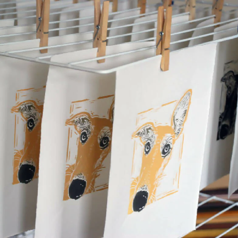 'Whippet Ears Collection' - Personalised Original Linocut Print - Image 3