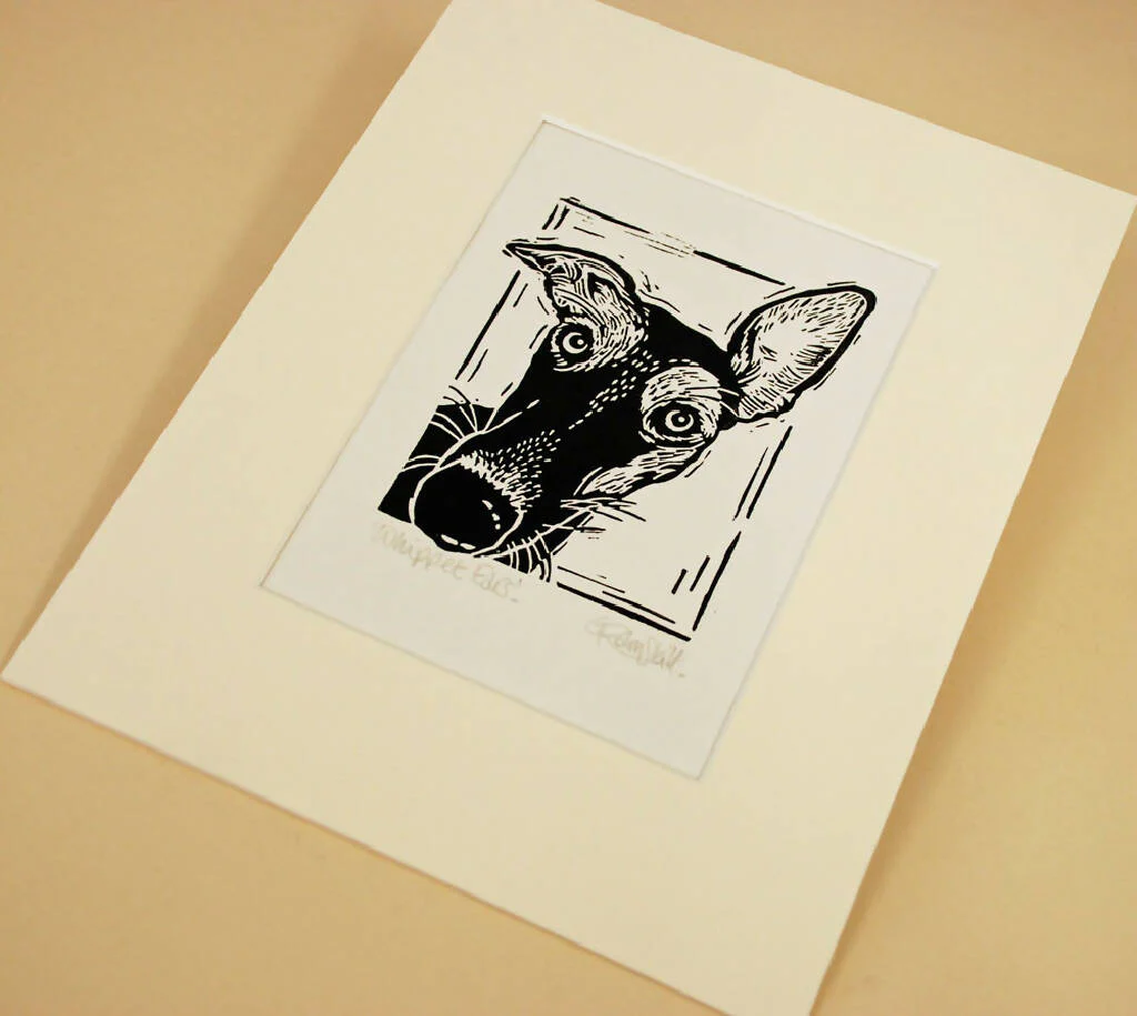 'Whippet Ears Collection' - Personalised Original Linocut Print - Image 4