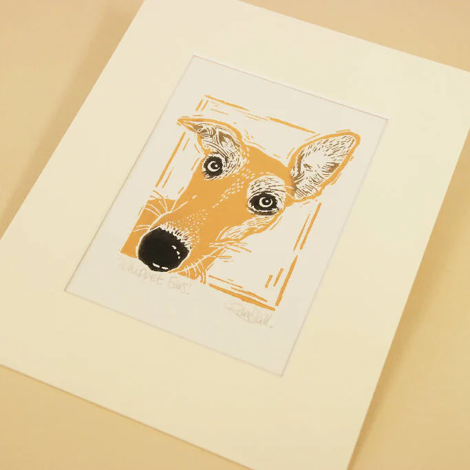 'Whippet Ears Collection' - Personalised Original Linocut Print - Image 5