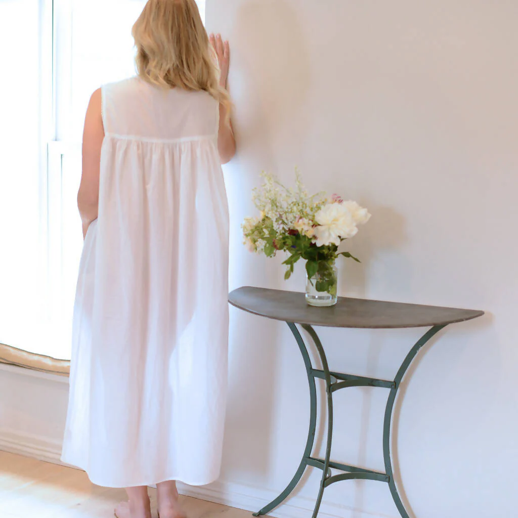 White Cotton Nightdress with Botanical Embroidery - Image 3