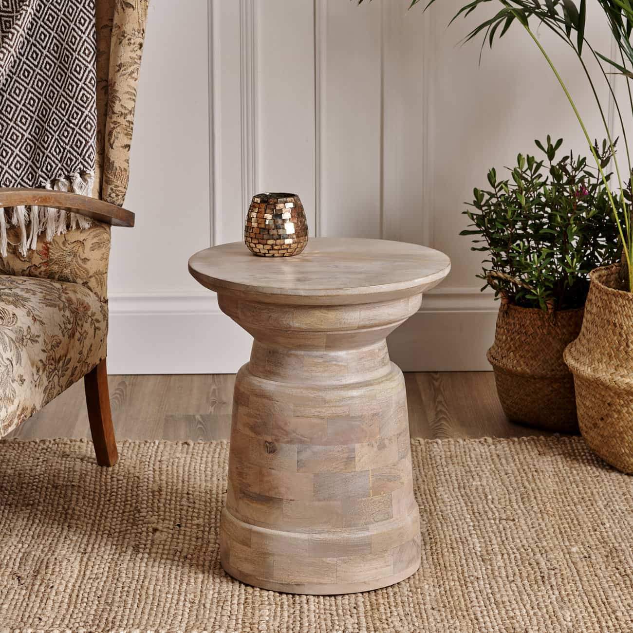 White Wash Side Table -  Mango Wood