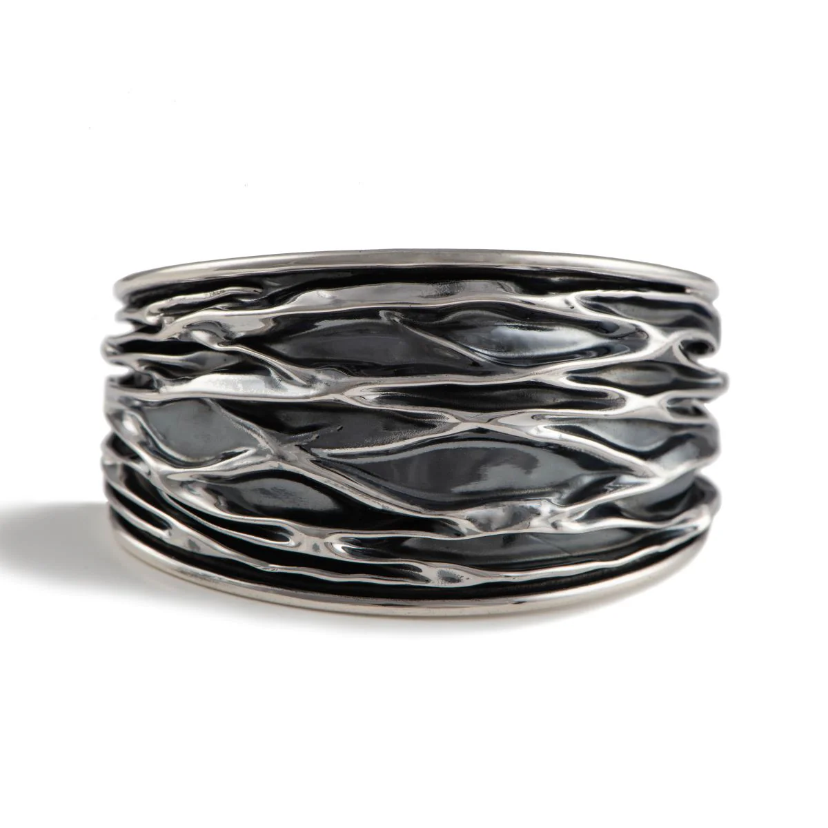 Wide Oxidised Sterling Silver Textured Patterned Cuff - Image 2