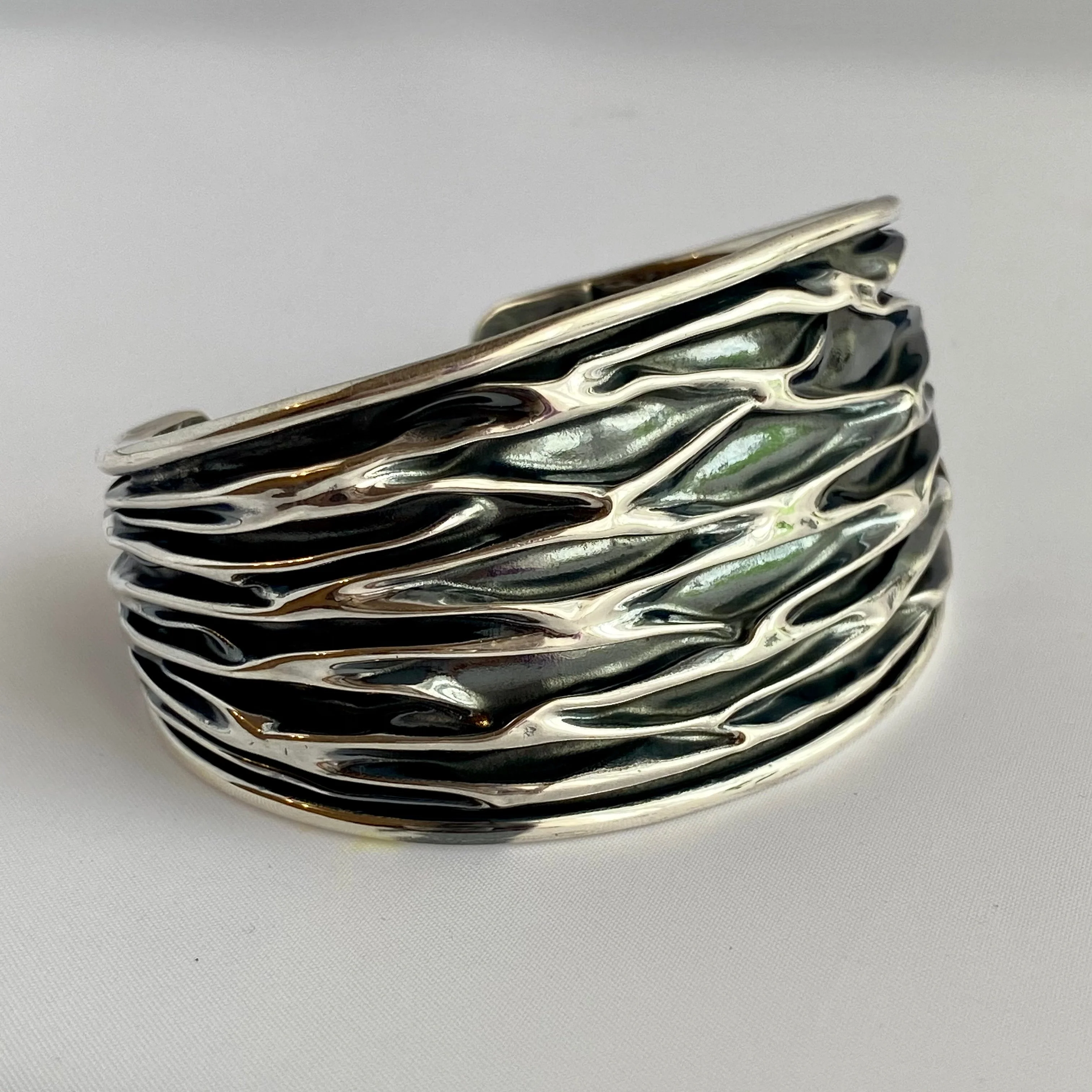 Wide Oxidised Sterling Silver Textured Patterned Cuff - Image 4