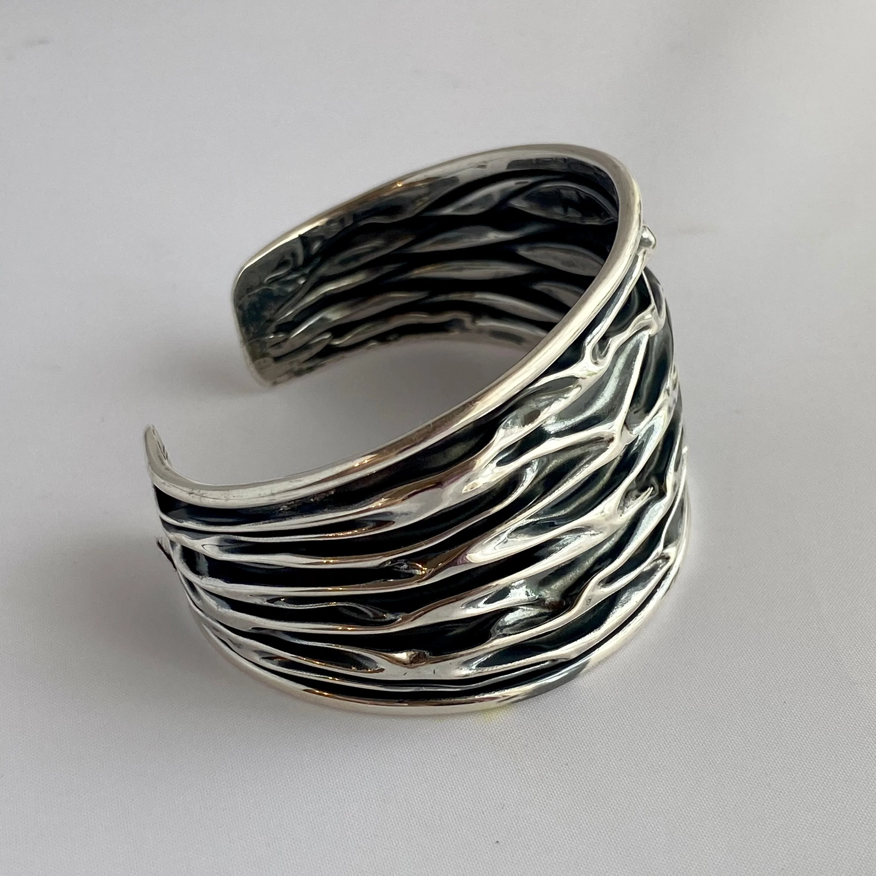 Wide Oxidised Sterling Silver Textured Patterned Cuff - Image 6