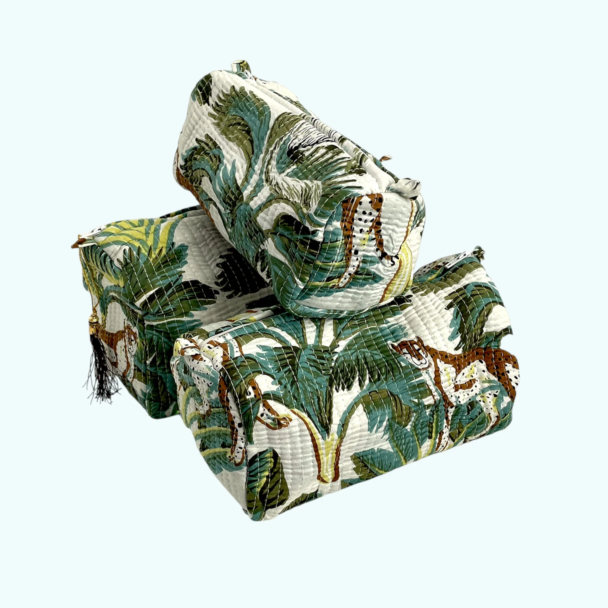 Wild Animal Print Cotton Washbag, Make Up Bag, Pencil Case with Waterproof Lining - Wild Animal Print in White - Image 2