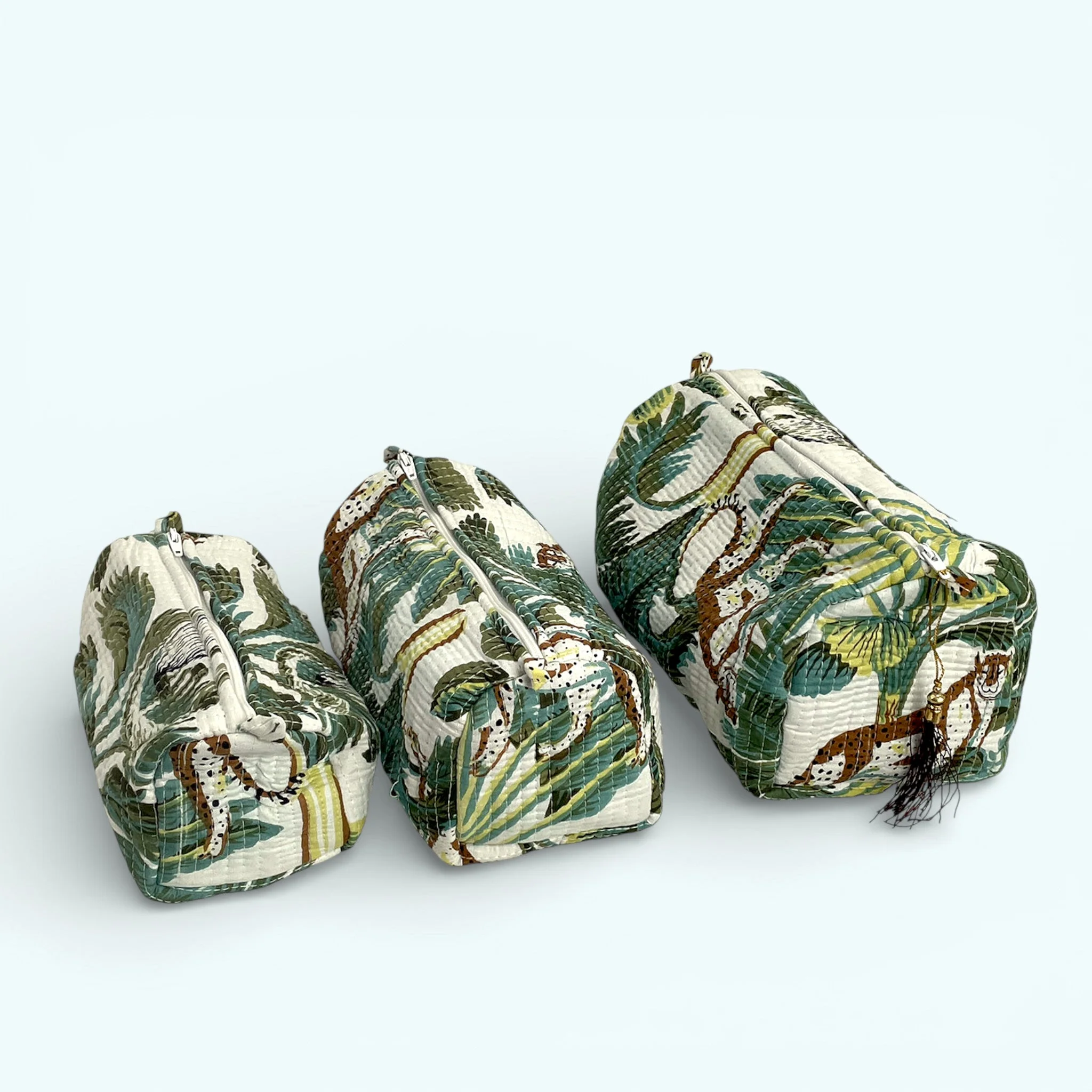 Wild Animal Print Cotton Washbag, Make Up Bag, Pencil Case with Waterproof Lining - Wild Animal Print in White - Image 3