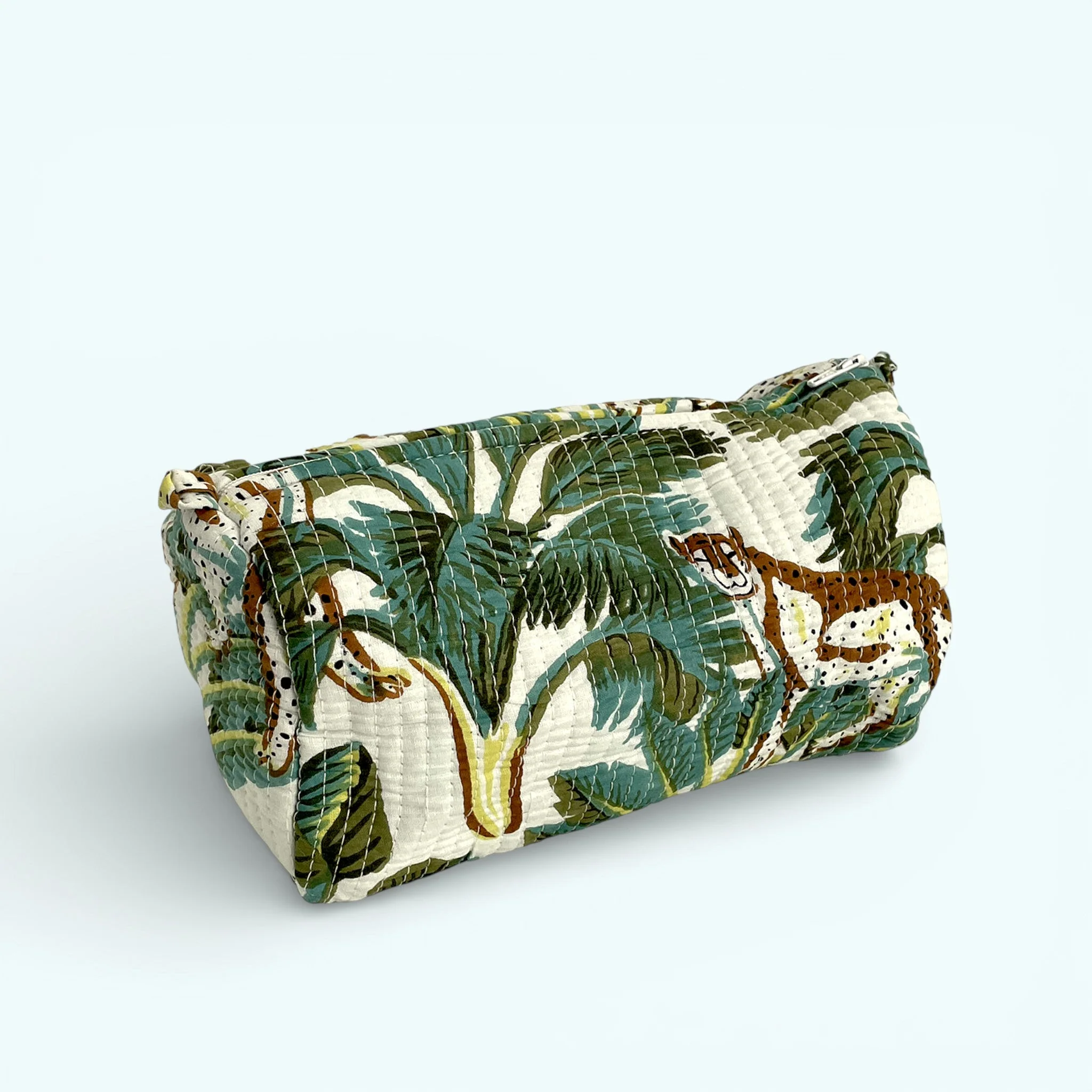 Wild Animal Print Cotton Washbag, Make Up Bag, Pencil Case with Waterproof Lining - Wild Animal Print in White - Image 4