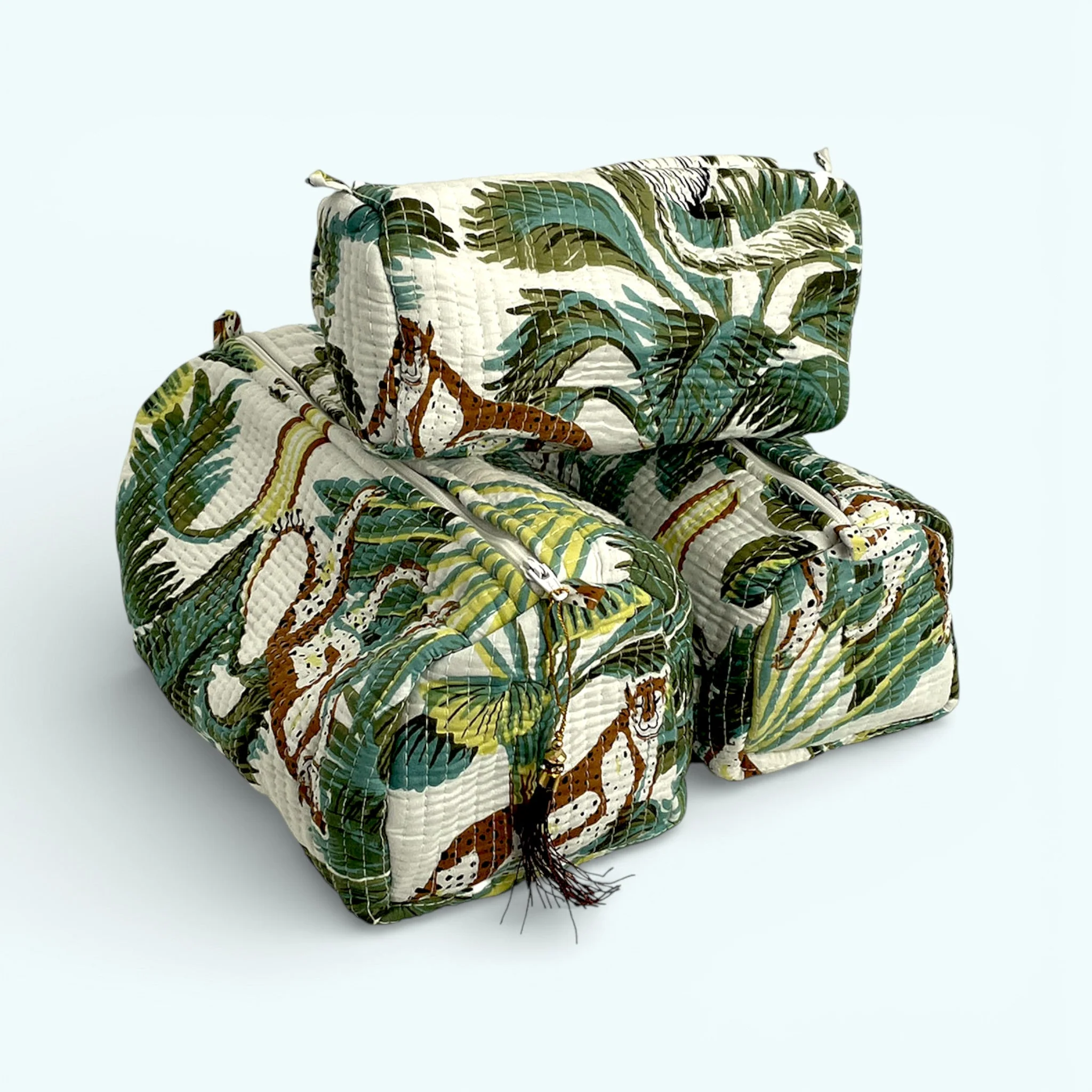 Wild Animal Print Cotton Washbag, Make Up Bag, Pencil Case with Waterproof Lining - Wild Animal Print in White - Image 5
