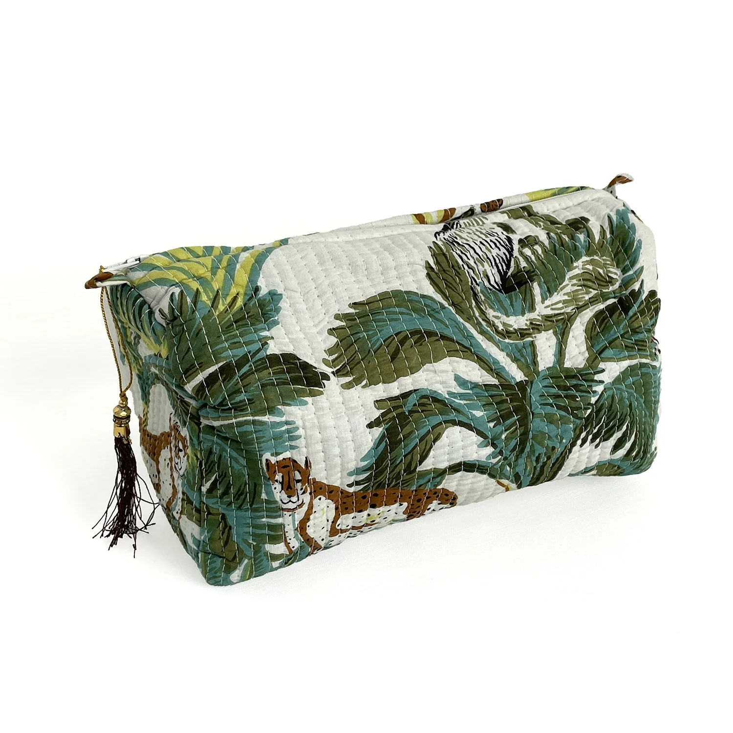 Wild Animal Print Cotton Washbag, Make Up Bag, Pencil Case with Waterproof Lining - Wild Animal Print in White - Image 6