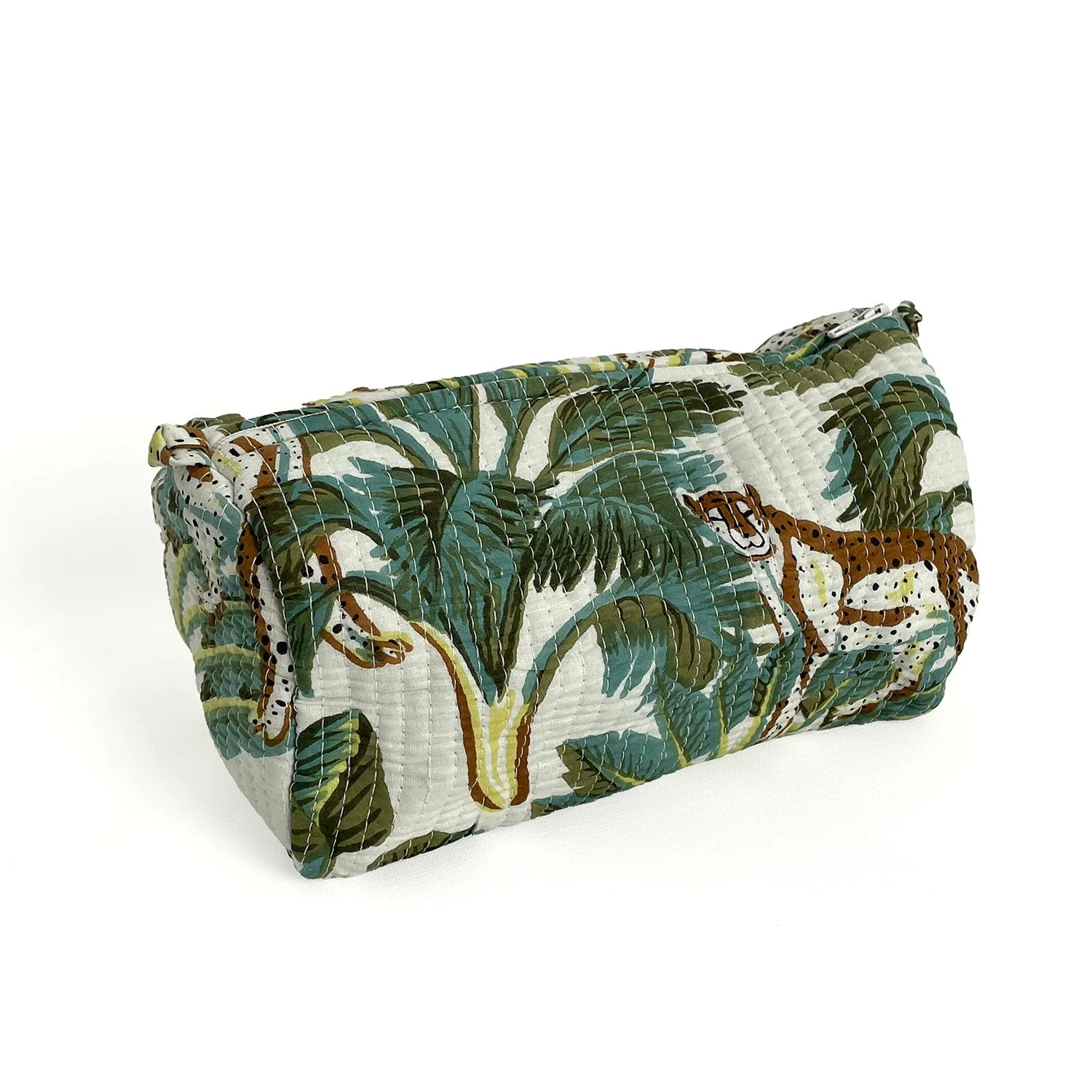 Wild Animal Print Cotton Washbag, Make Up Bag, Pencil Case with Waterproof Lining - Wild Animal Print in White - Image 7