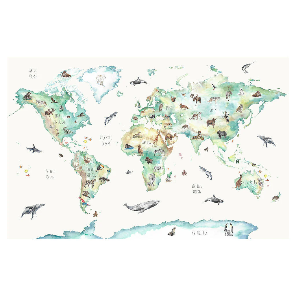 Wildlife World Map Watercolour Print - Image 3