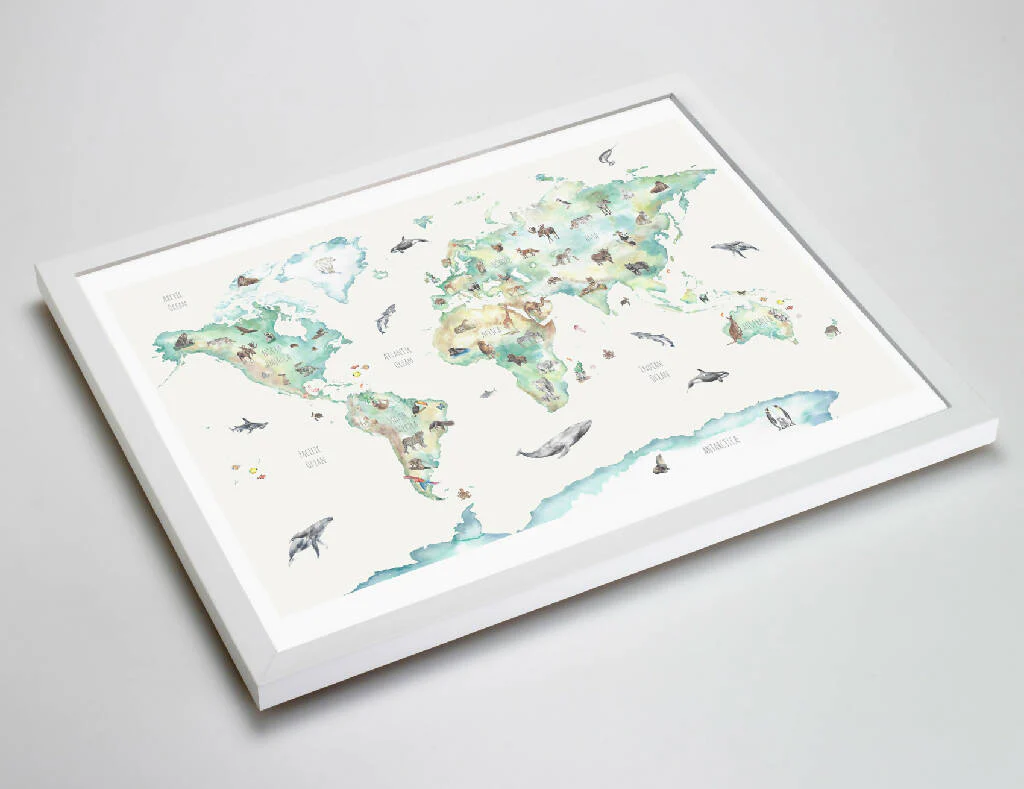Wildlife World Map Watercolour Print - Image 5