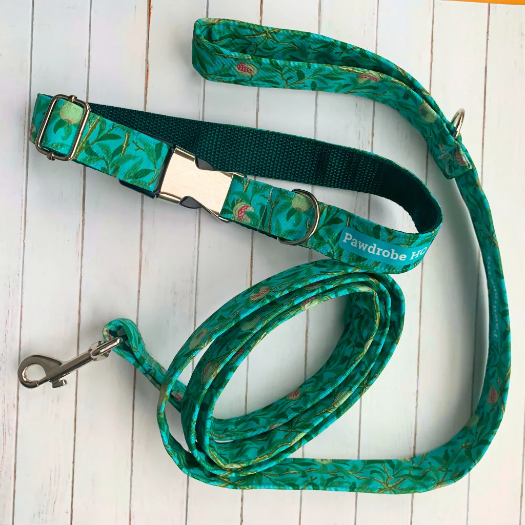 William Morris “Bird and Pomegranate” Canvas Collar and Lead Gift Set in Duck Egg - Image 2