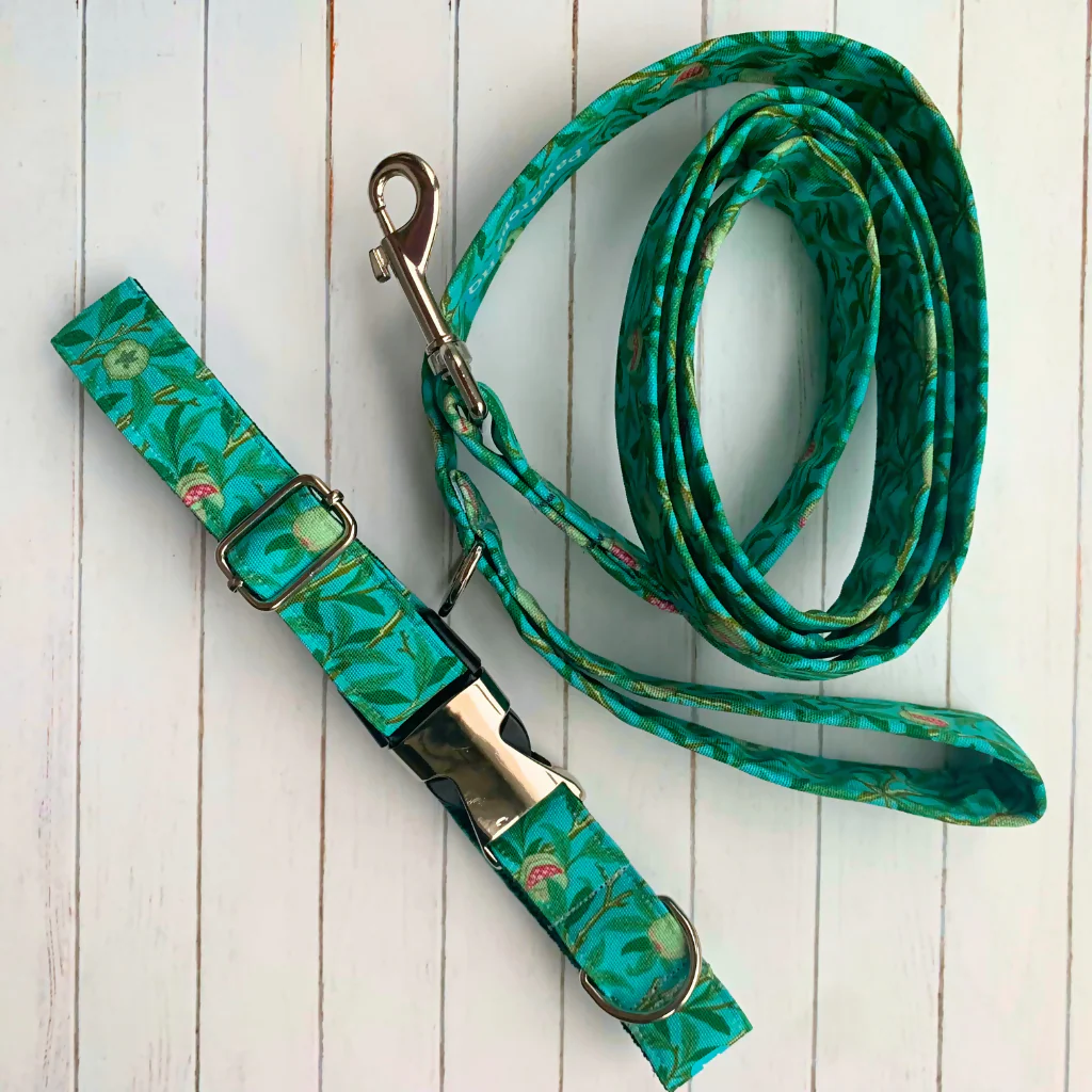 William Morris “Bird and Pomegranate” Canvas Collar and Lead Gift Set in Duck Egg - Image 4