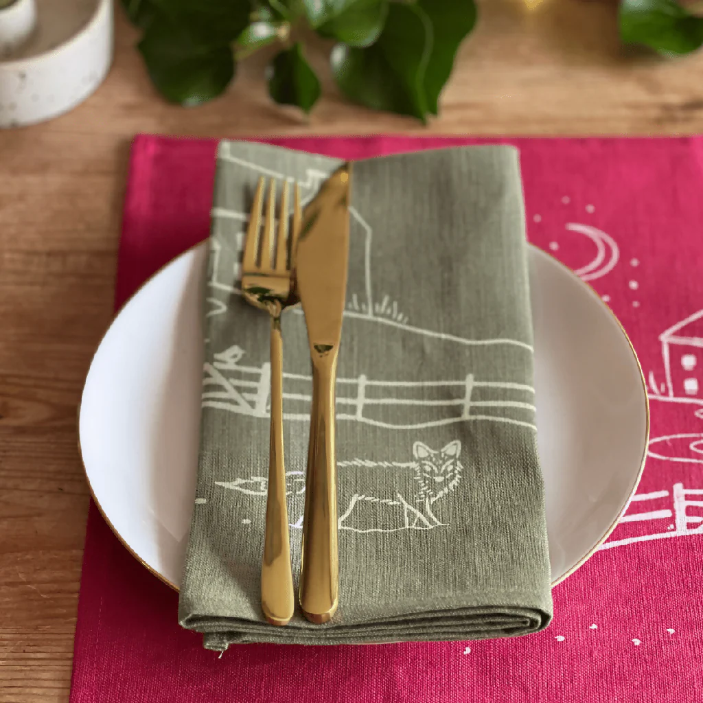 Winter Fox Linen Napkins - Set of 2