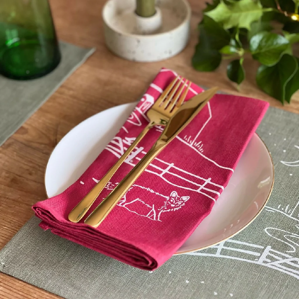 Winter Fox Linen Napkins - Set of 2 - Image 2