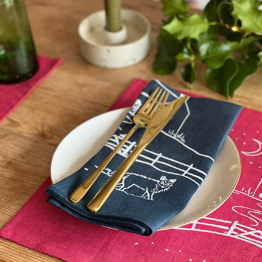 Winter Fox Linen Napkins - Set of 2 - Image 3