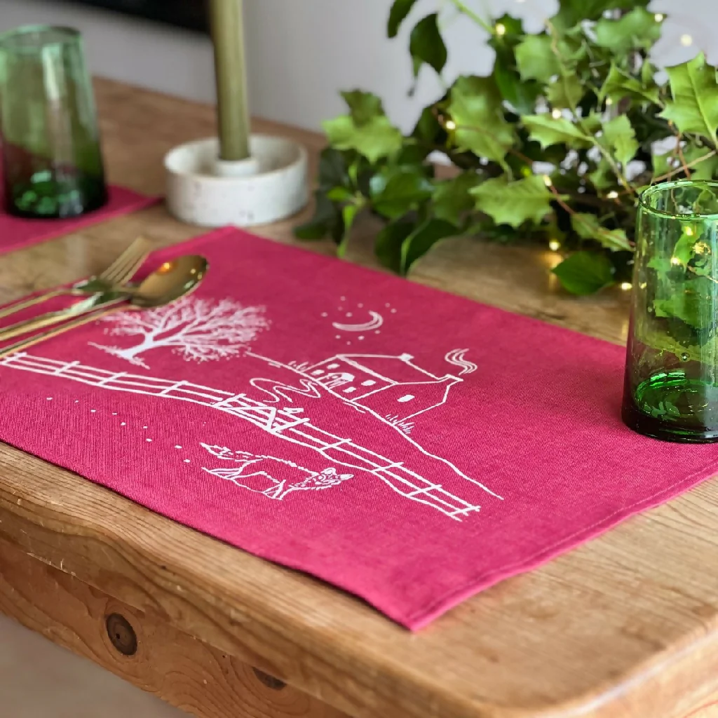 Winter Fox Linen Placemats - Set of two