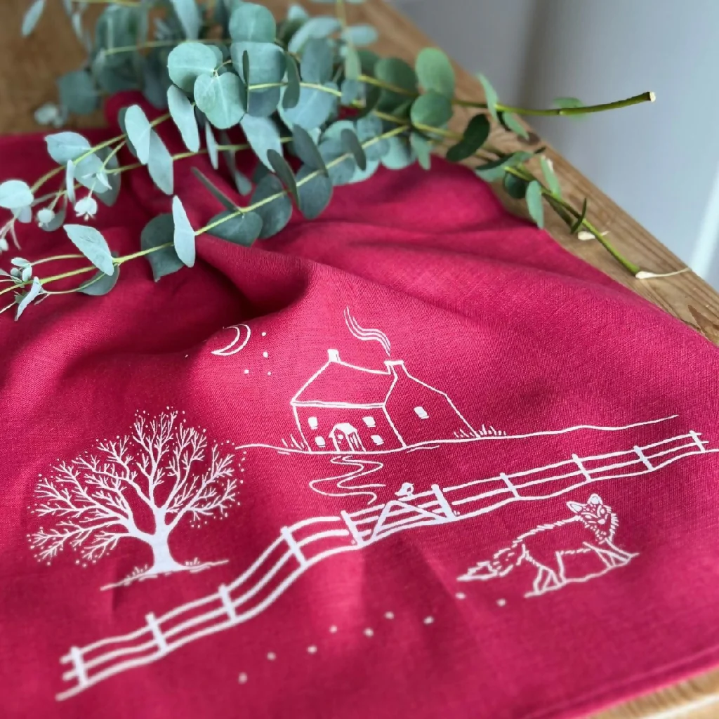 Winter Fox Linen Tea Towel