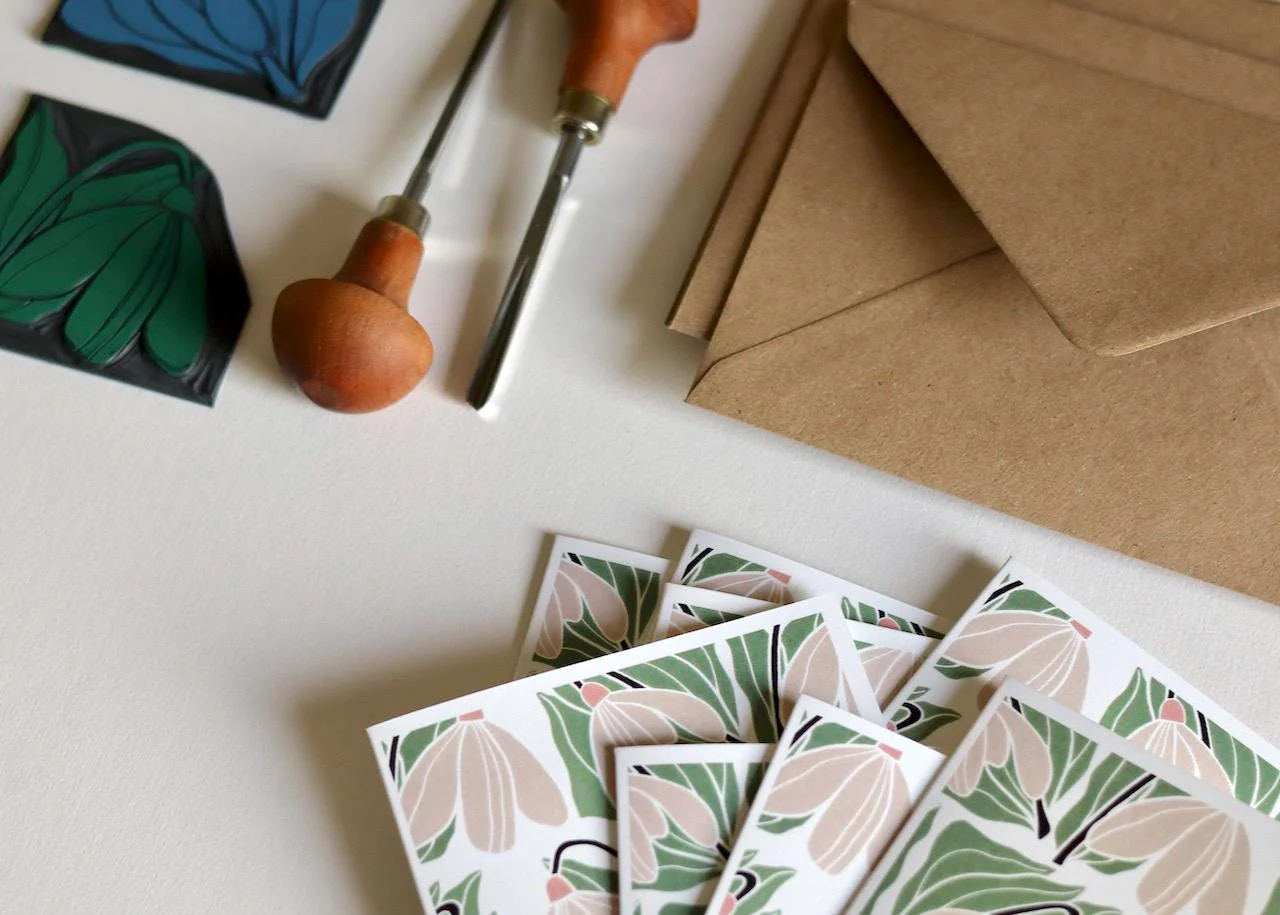 Winter Snowdrops Linocut Cards | Set of 8 Notecards & Envelopes - Image 5