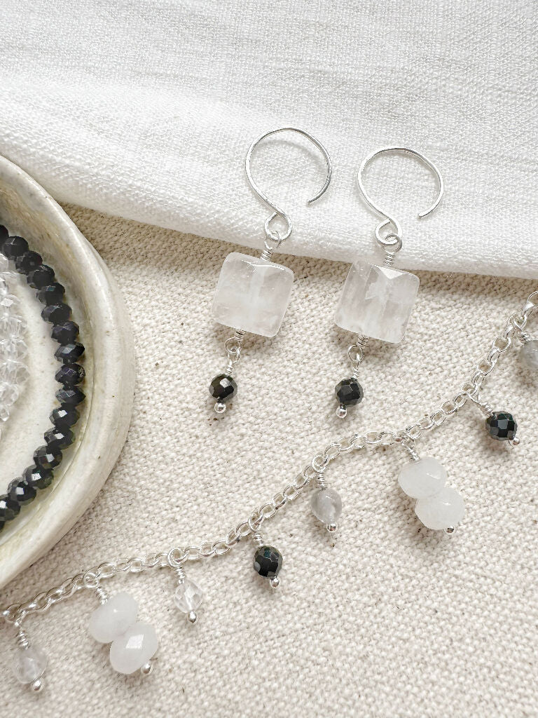 Winter Token Pendant Necklace with Rock Crystal and Black Agate - Image 10