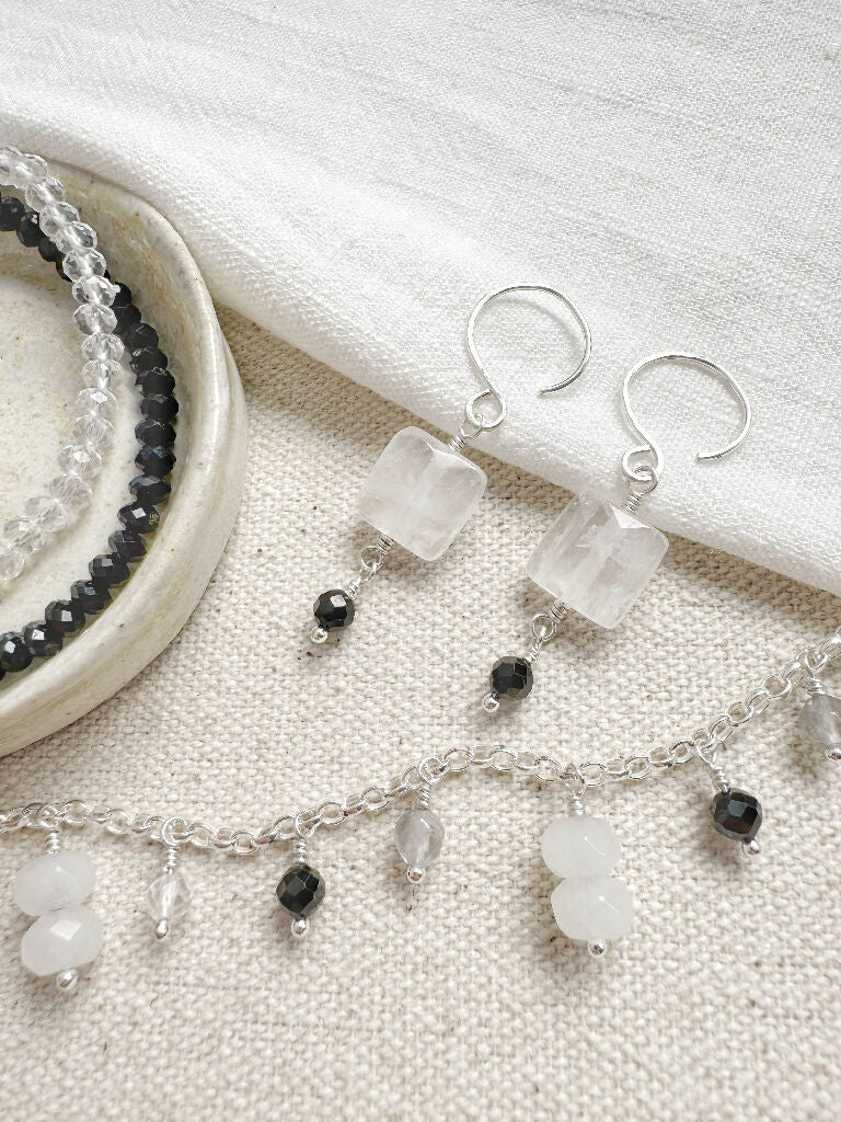 Winter Token Pendant Necklace with Rock Crystal and Black Agate - Image 4