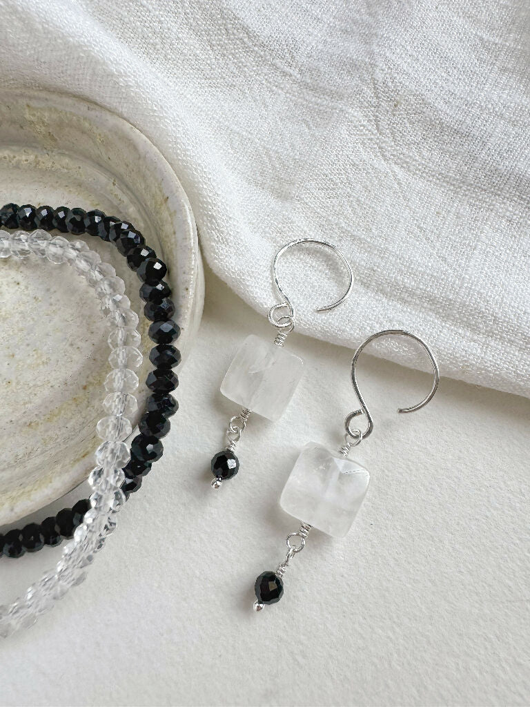 Winter Token Pendant Necklace with Rock Crystal and Black Agate - Image 7