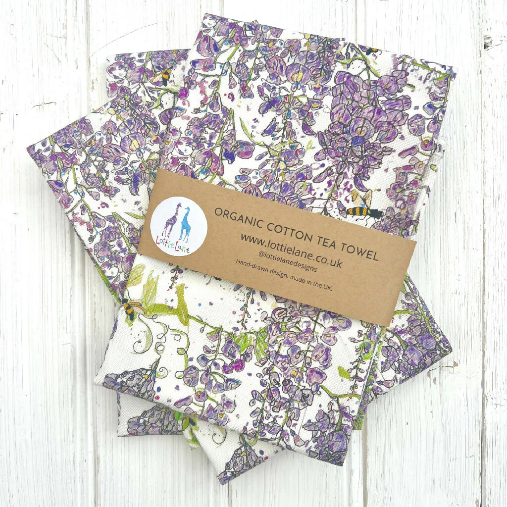 Wisteria Print Organic Cotton Tea Towel - Image 6
