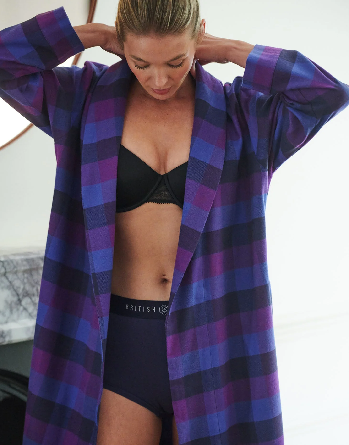 Women's Brushed Cotton Dressing Gown – Berwick Check - Image 3