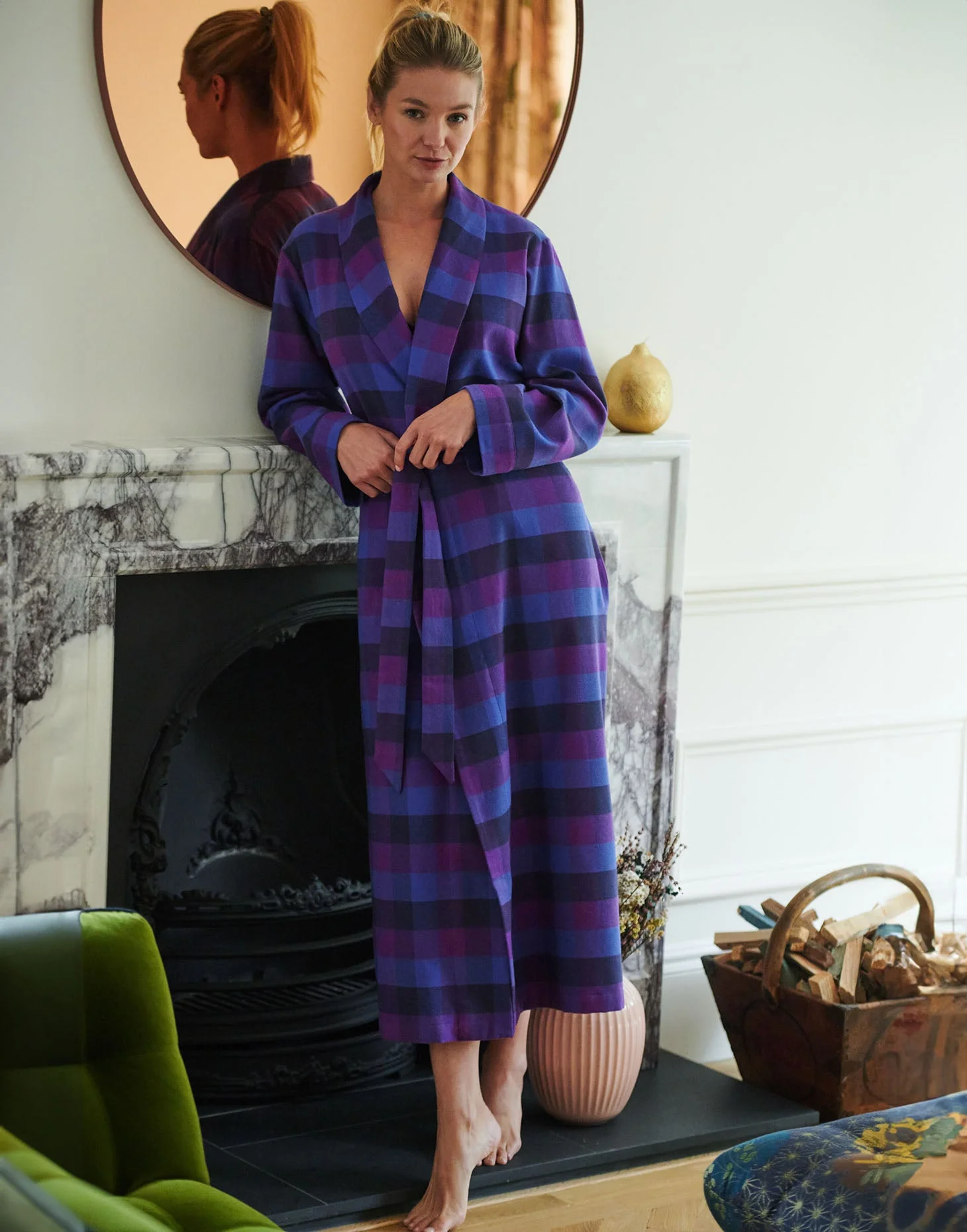 Women's Brushed Cotton Dressing Gown – Berwick Check - Image 4