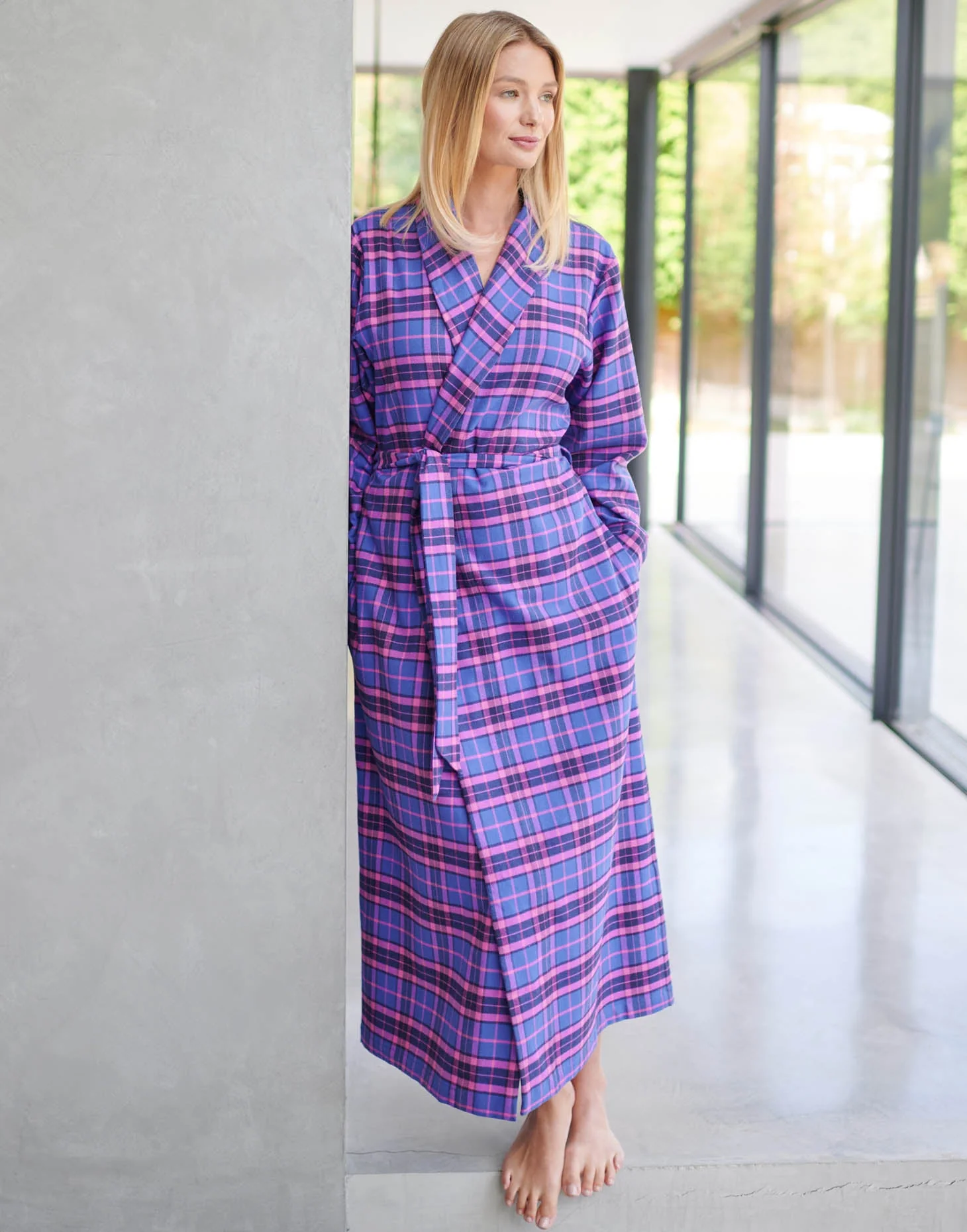 Women's Brushed Cotton Dressing Gown – Lomond Tartan - Image 4